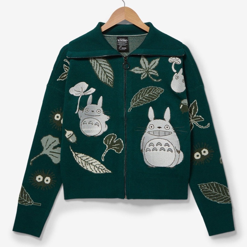 NWT Studio Ghibli My Neighbor Totoro Allover Print Zippered Women's Sweater